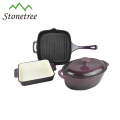 3pcs batterie de cuisine en fonte émaillée